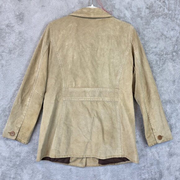 Coach Jacket Womens Medium Beige Suede Leather Button Front Lined Coat Pockets - Picture 12 of 16